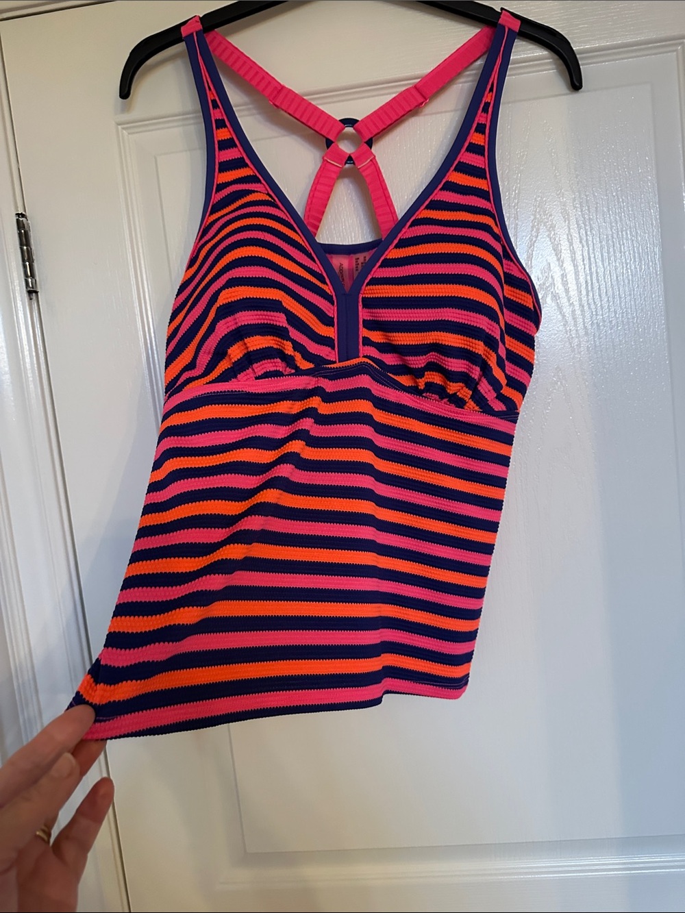 Addition Elle Navy, Hot Pink & Orange Striped Tankini Top